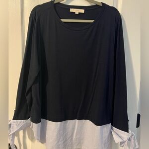 LOFT Navy and White Sweater with blouse hem detail
